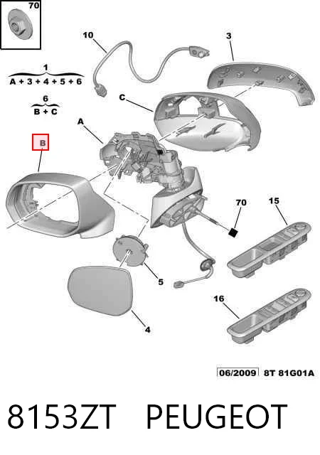Lusterko wsteczne lewe do Peugeot 5008 I 0U