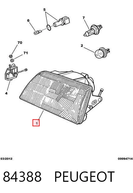 Reflektor prawy do Peugeot 205 I 741A, C