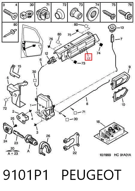 9101P1 Peugeot/Citroen Klamka drzwi przednich zewnętrzna lewa