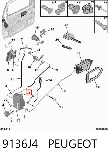 9136J4 Peugeot/Citroen Zamek drzwi przednich prawych