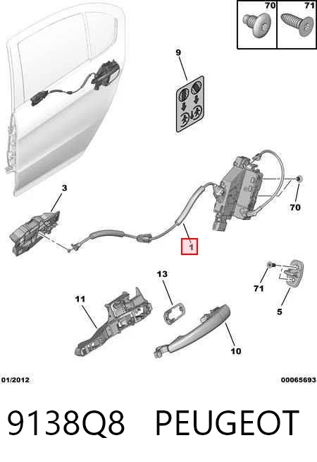Zamek drzwi tylnych prawych do Peugeot 308 I 4A, 4C