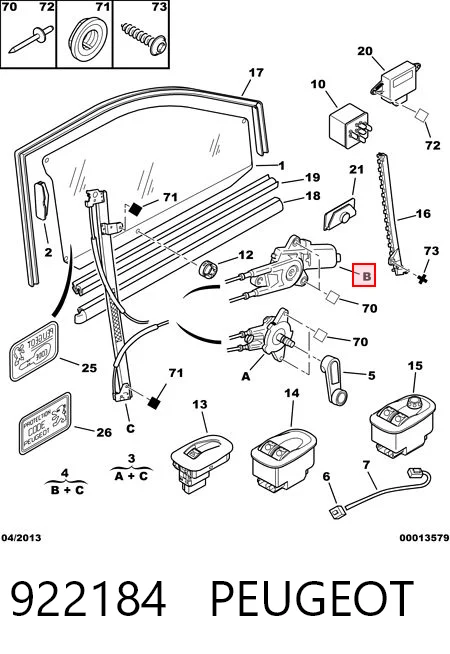 Mechanizm podnoszenia szyby drzwi przednich lewych Peugeot 306 