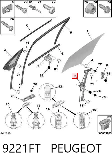 Mechanizm podnoszenia szyby drzwi przednich lewych do Peugeot 207 SW WK