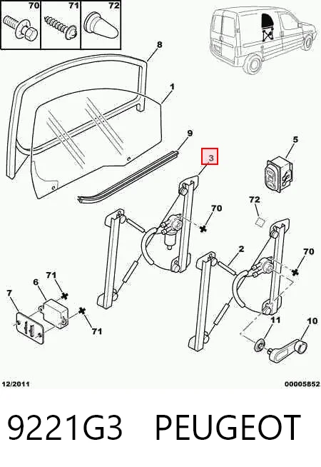 9221G3 Peugeot/Citroen Mechanizm podnoszenia szyby drzwi przednich lewych