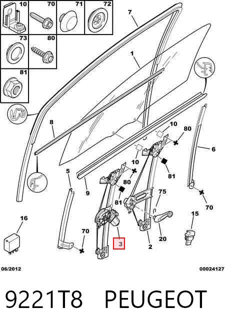Mechanizm podnoszenia szyby drzwi przednich lewych Citroen C1 I