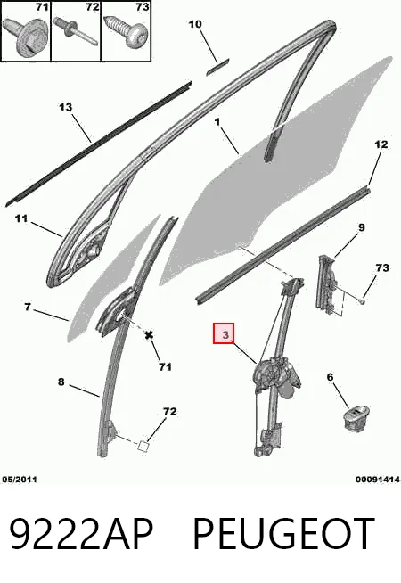 Mechanizm podnoszenia szyby drzwi przednich prawych do Citroen C3 I FC