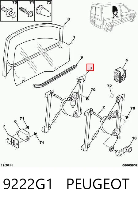 9222G1 Peugeot/Citroen Mechanizm podnoszenia szyby drzwi przednich prawych