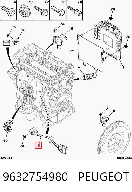 9632754980 Peugeot/Citroen Czujnik stukowy (czujnik spalania stukowego)