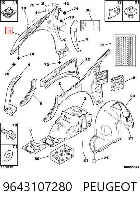 Błotnik przedni lewy Peugeot 307 hatchback (3A, 3C) (2000 - 2012) cena, od 110,82 USD