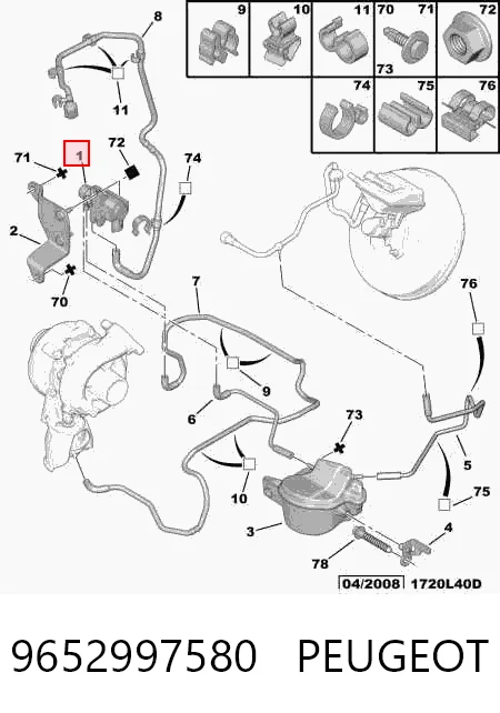 9652997580 Peugeot/Citroen Przetwornik ciśnienia (solenoid) doładowania