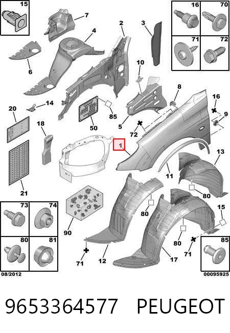 Błotnik przedni prawy Peugeot 206 hatchback (2A/C) (1998 - 2008) cena, od 62,61 USD