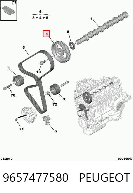 Koło zębatewalcowe wałka rozrządu silnika do Peugeot Expert TEPEE VF3V