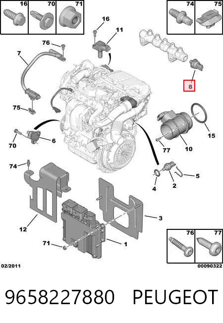 9658227880 Peugeot/Citroen Czujnik ciśnienia paliwa