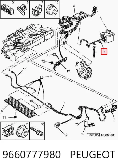 9660777980 Peugeot/Citroen Rurka paliwa, zwrotna od wtryskiwaczy