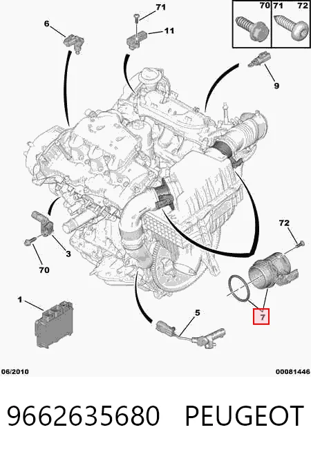 9662635680 Peugeot/Citroen Czujnik przepływu powietrza, przepływomierz powietrza M.A.F.
