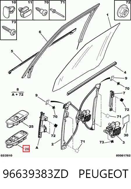 96639383ZD Peugeot/Citroen Panel przyciskowy sterowania podnośnikiem szyby przedni lewy