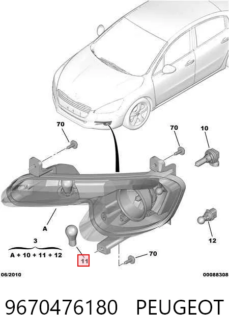 9670476180 Peugeot/Citroen Lampa przeciwmgielna prawa