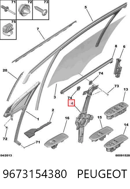 Mechanizm podnoszenia szyby drzwi przednich prawych do Peugeot 208 I CA, CC