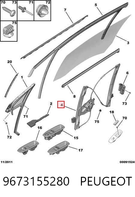 Mechanizm podnoszenia szyby drzwi przednich lewych Peugeot 208 I