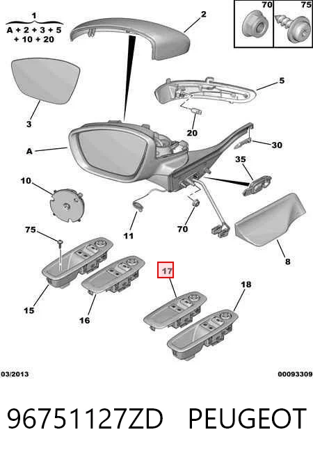 96751127ZD Peugeot/Citroen Panel przyciskowy sterowania podnośnikiem szyby przedni lewy