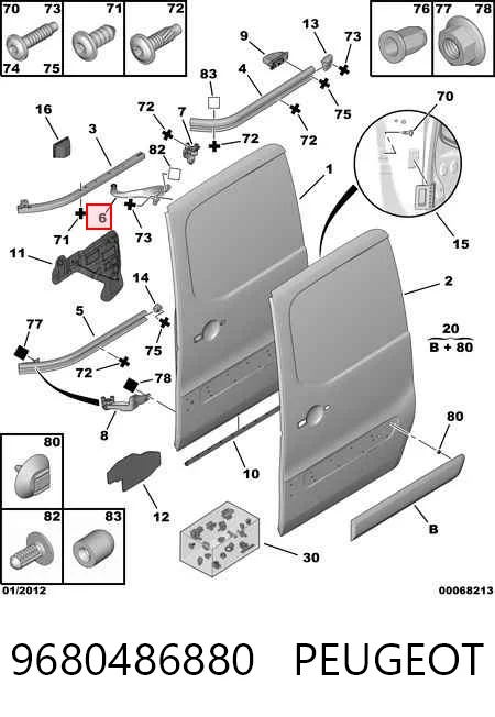 9680486880 Peugeot/Citroen Rolka drzwi bocznych (przesuwnych) lewa górna
