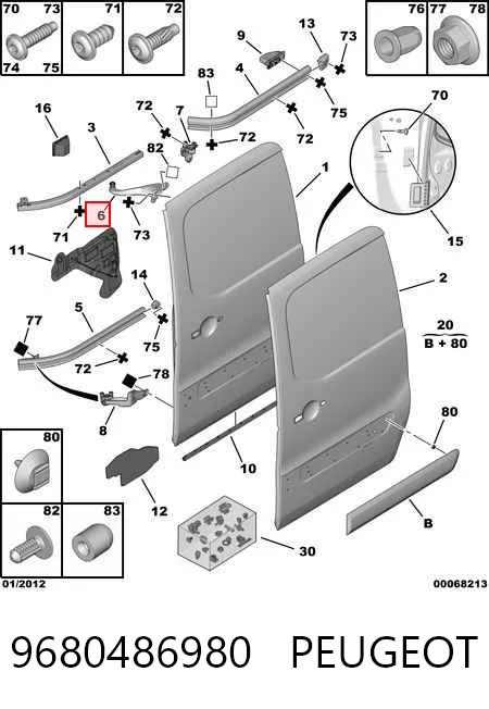 9680486980 Peugeot/Citroen Rolka drzwi bocznych (przesuwnych) prawa górna