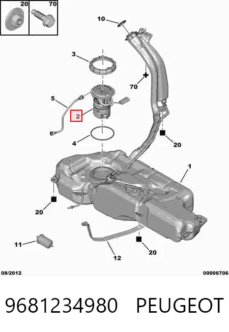 9681234980 Peugeot/Citroen Moduł pompy paliwowej z czujnikiem poziomu paliwa