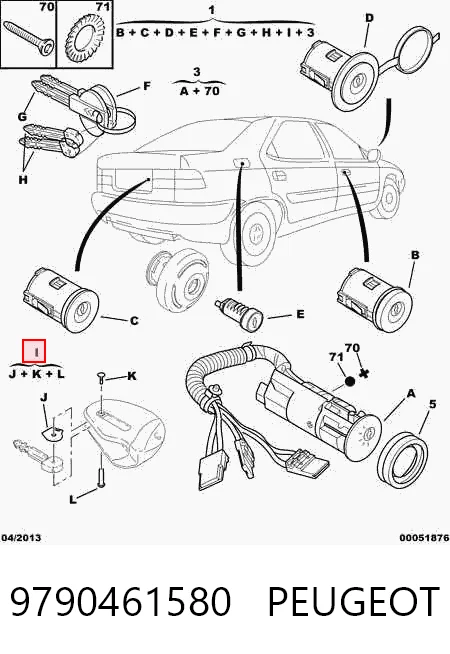 9790461580 Peugeot/Citroen Zamek drzwi i zapłonu z kluczami, komplet
