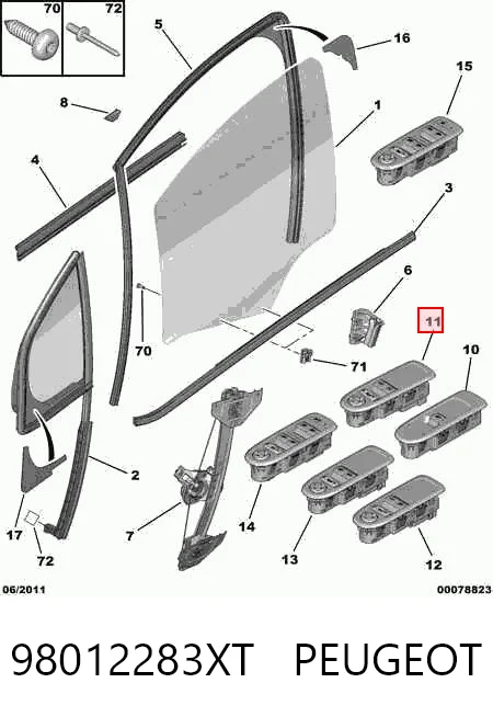 98012283XT Peugeot/Citroen Panel przyciskowy sterowania podnośnikiem szyby przedni lewy