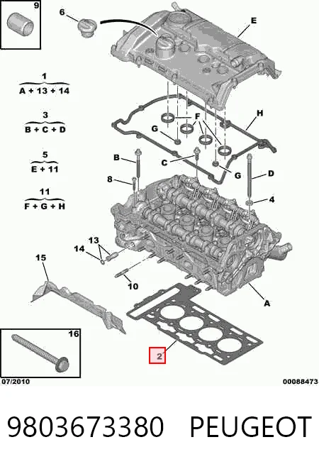 9803673380 Peugeot/Citroen Uszczelka głowicy cylindrów