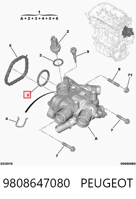 9808647080 Peugeot/Citroen Obudowa termostatu