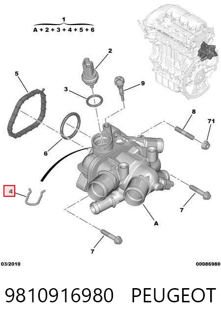 9810916980 Peugeot/Citroen Obudowa termostatu