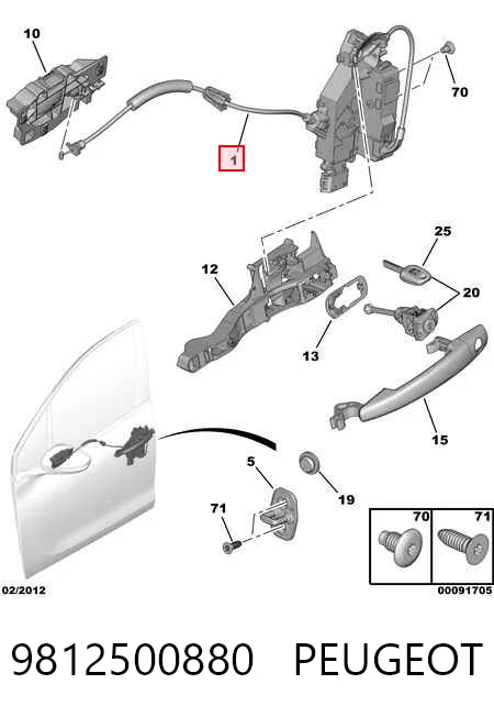 9812500880 Peugeot/Citroen Zamek drzwi przednich lewych