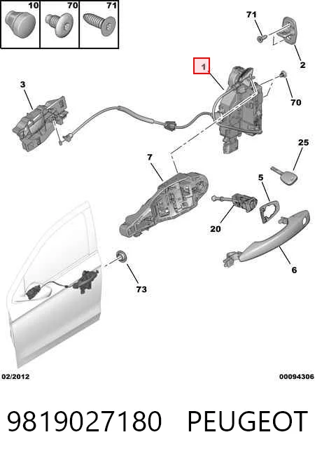 Zamek drzwi przednich prawych do Citroen C-Elysee  