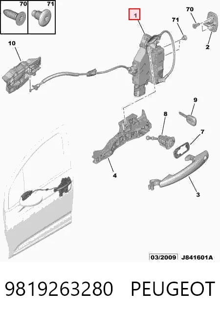 Zamek drzwi przednich prawych do Citroen C3 II A51