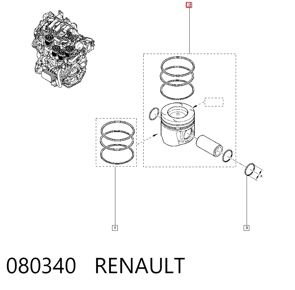 Do koszyka Tłok, komplet do jednego cylindru, STD Renault Megane IV K9A, K9M, K9N