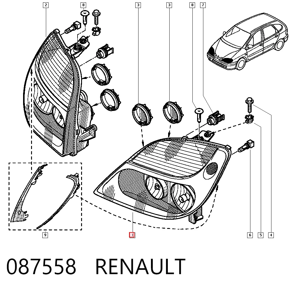 Reflektor lewy Renault Scenic I minivan (JA0, JA1, FA0) (1999 - 2003) cena, od 59,59 USD