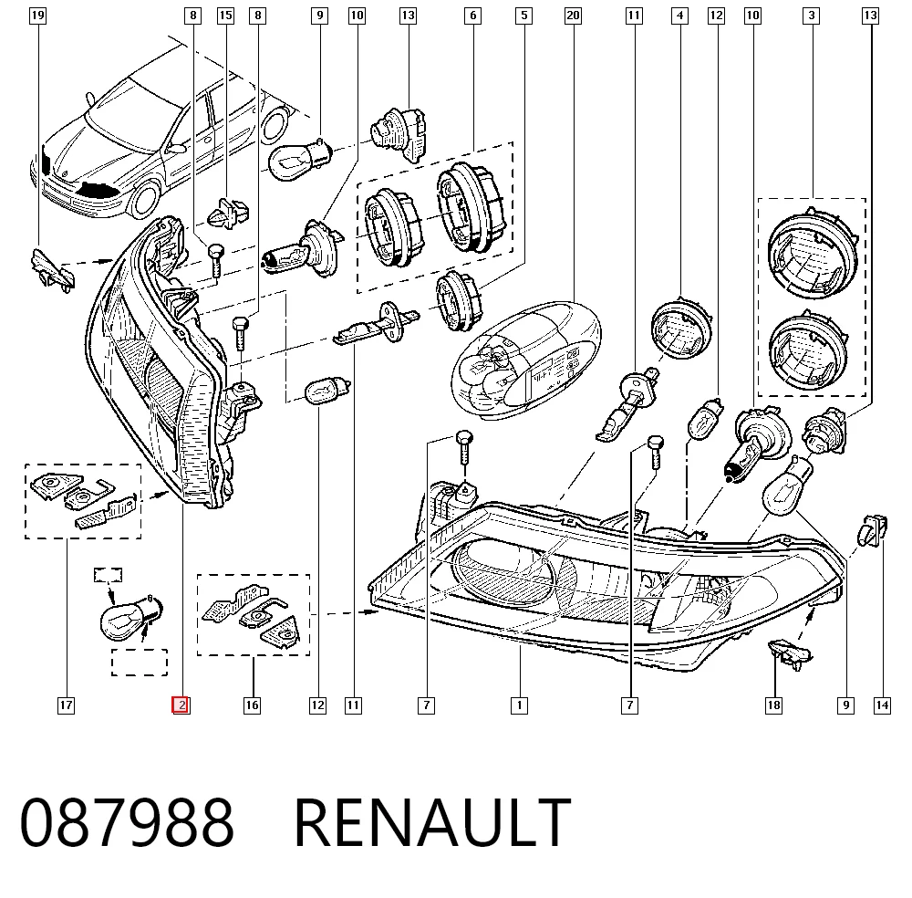 Reflektor prawy Renault Laguna II kombi (KG0, KG1) (2001 - 2007) cena, od 49,39 USD