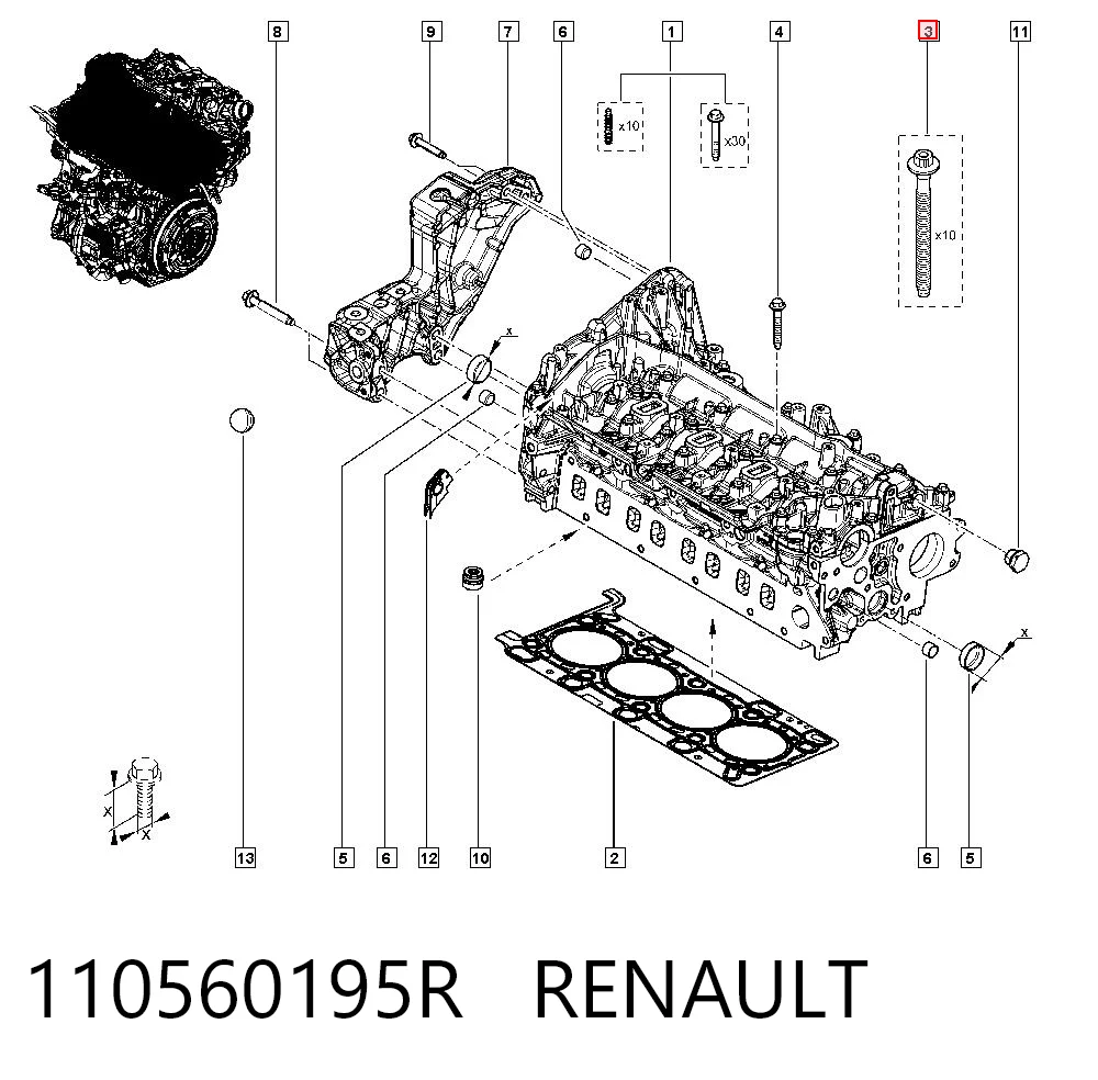 Śruba głowicy cylindrów do Renault Trafic III 