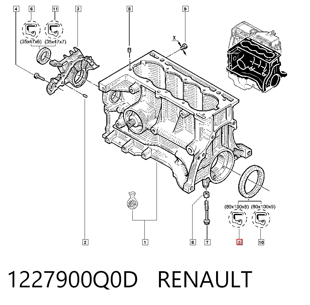 Do koszyka Uszczelniacz wału korbowego silnika tylny Renault 21  L48