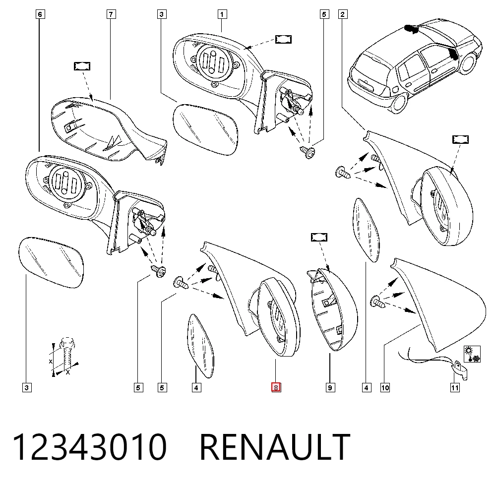 Lusterko wsteczne prawe do Renault Clio II BB, CB