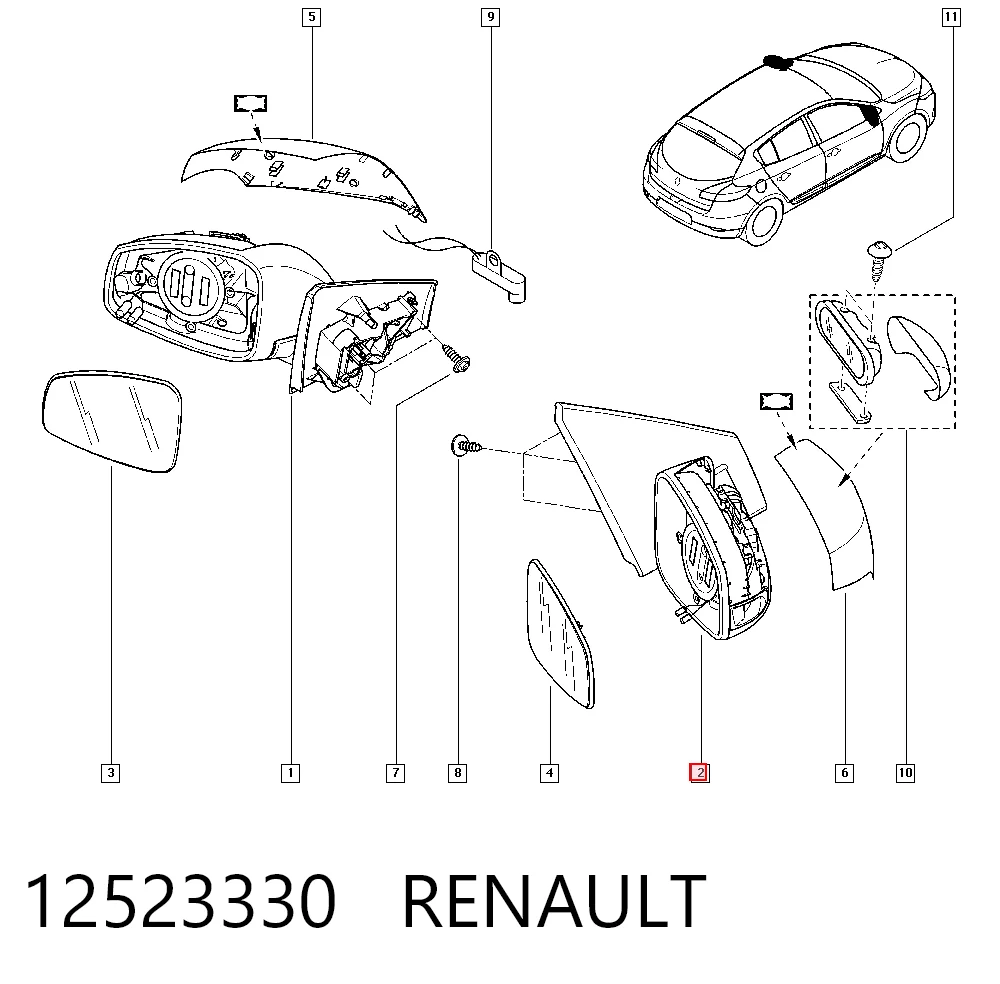 Lusterko wsteczne prawe Renault Megane III kombi (KZ0, KZ1) (2008 - 2016) cena, od 90,36 USD