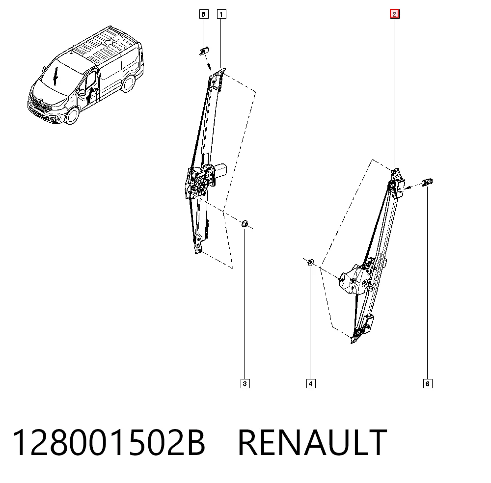 Mechanizm podnoszenia szyby drzwi przednich lewych do Renault Trafic III 