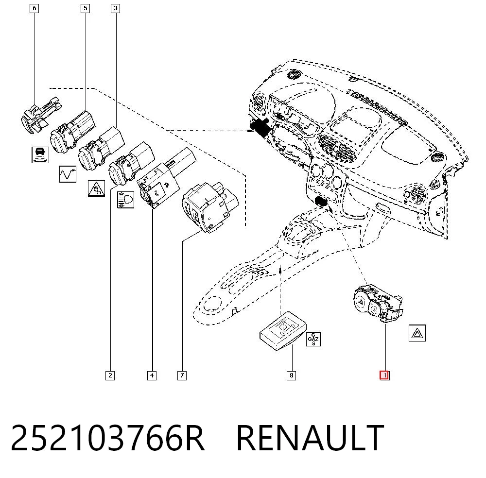 Do koszyka Przycisk włączania światła awaryjnego Renault Modus  JP0