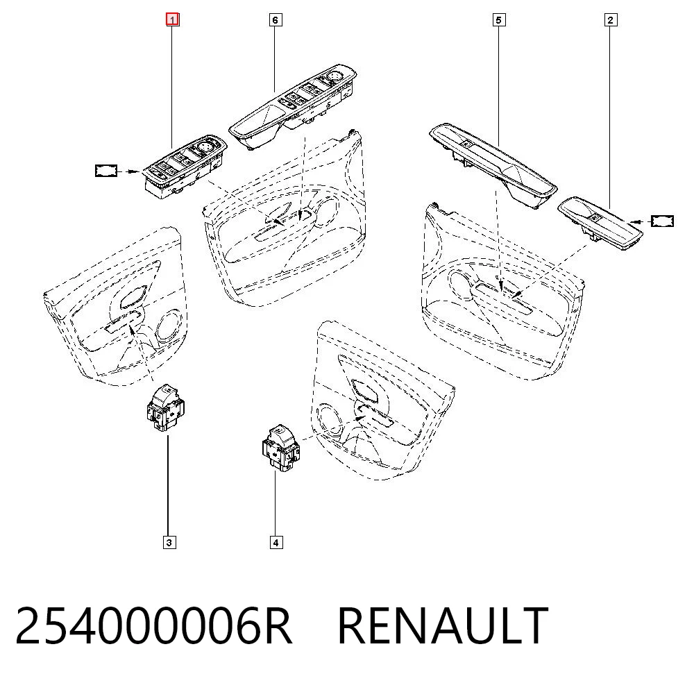 254000006R Renault (RVI) Panel przyciskowy sterowania podnośnikiem szyby przedni lewy