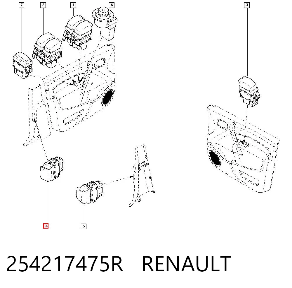 254217475R Renault (RVI) Włącznik przyciskowy podnośnika szyby przedni prawy