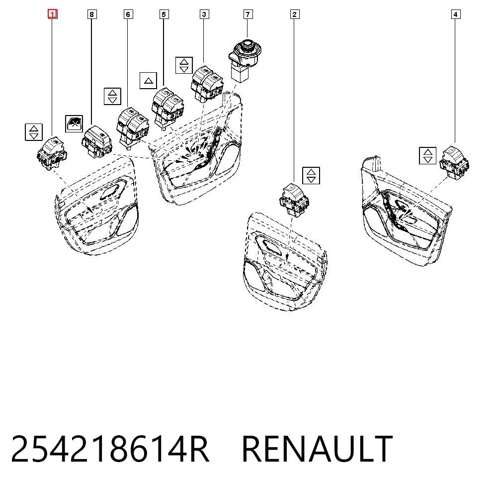 254218614R Renault (RVI) Włącznik przyciskowy podnośnika szyby przedni prawy
