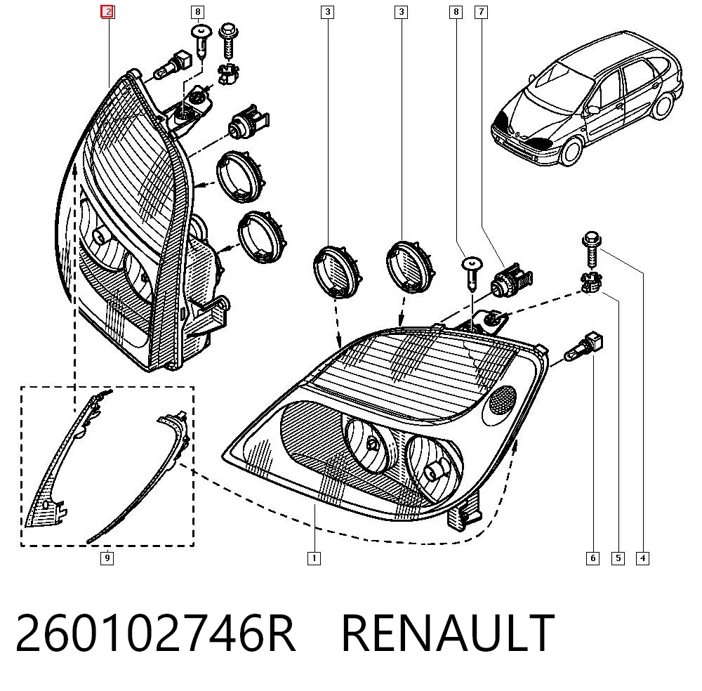 Reflektor prawy Renault Scenic I minivan (JA0, JA1, FA0) (1999 - 2003) cena, od 56,18 USD