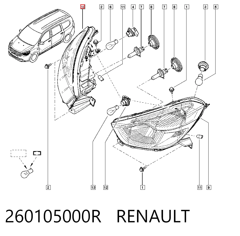 Reflektor prawy Renault LODGY 