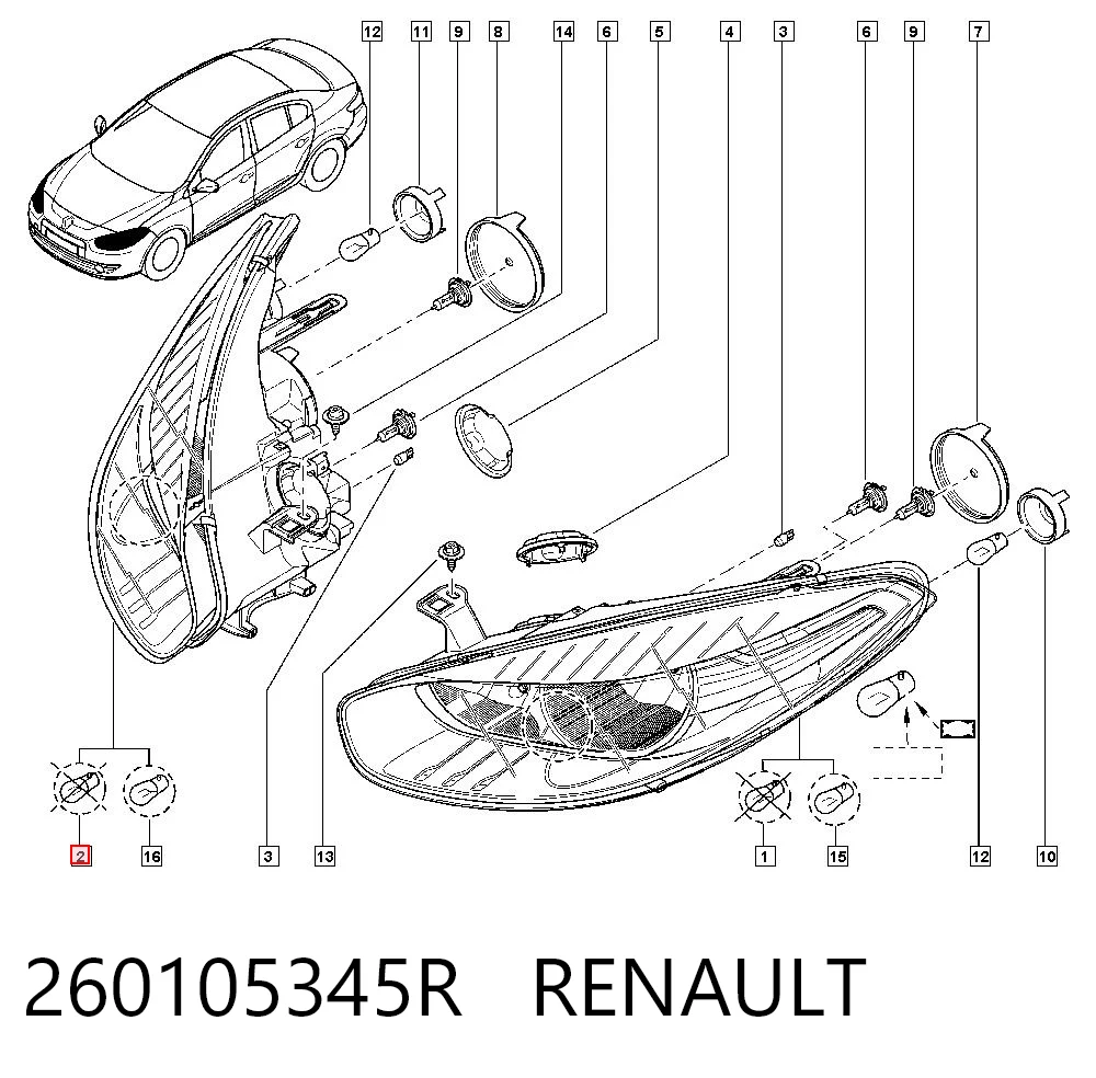 Reflektor prawy do Renault Fluence  L3